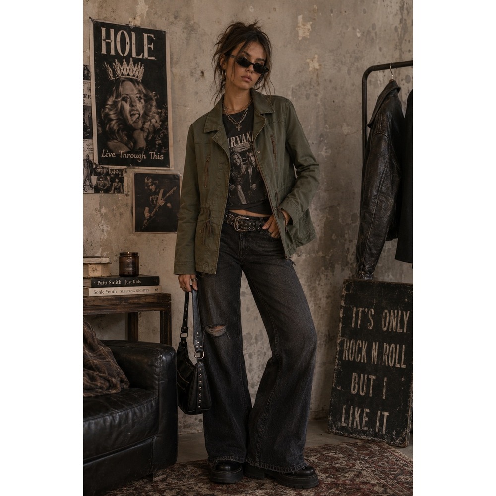 Arizona Jean Co Olive Utility Jacket Y2K Cotton Canvas Military Field S Retro